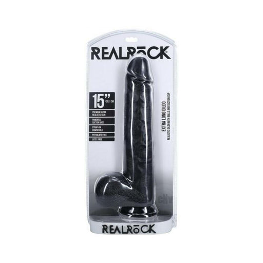 Realrock Extra Long 15 In. Dildo With Balls Black - SexToy.com
