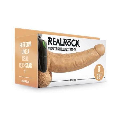 Realrock Vibrating Hollow Strap-on With Balls 9 In. Mocha | SexToy.com