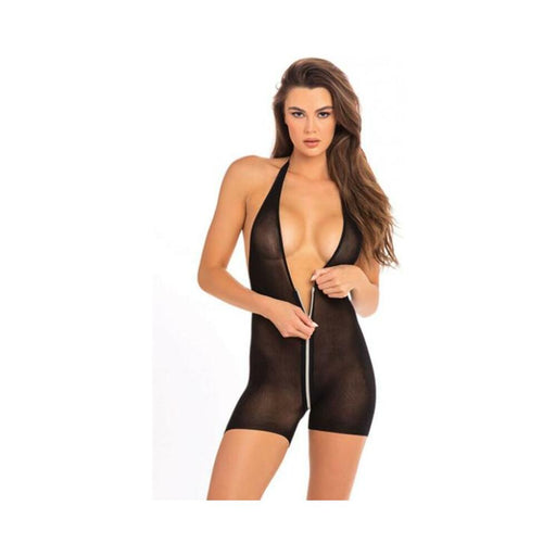 Rene Rofe Hot Shorts Zip Bodysuit Black S/M - SexToy.com
