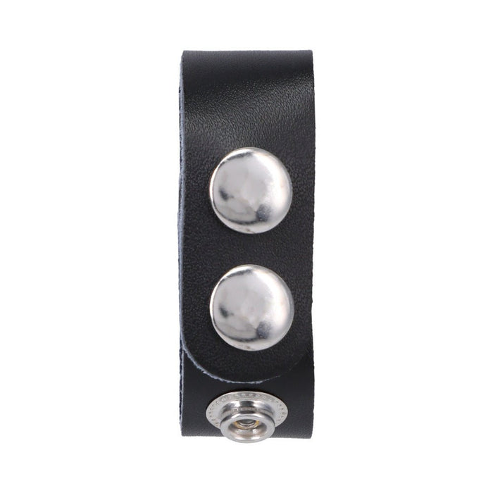 Rock Solid Adjustable Leather 3 Snap Cock Ring Black - SexToy.com