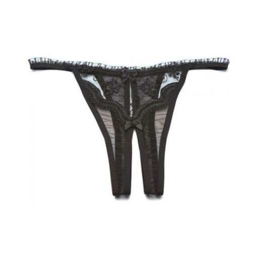 Scalloped Embroidery Crotchless Panty Black O/S - SexToy.com