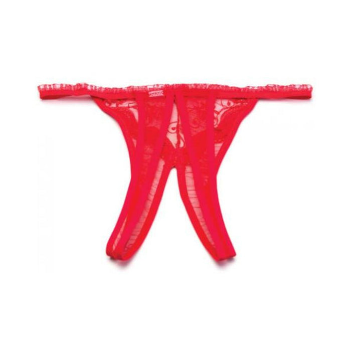 Scalloped Embroidery Crotchless Panty Red O/S - SexToy.com