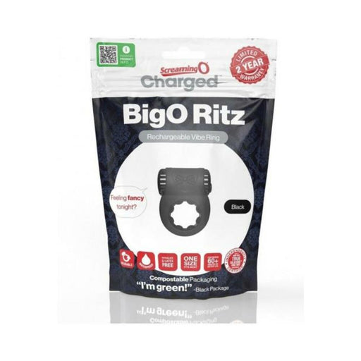 Screaming O Charged Big O Ritz Rechargeable Vibrating Silicone Cockring Black | SexToy.com