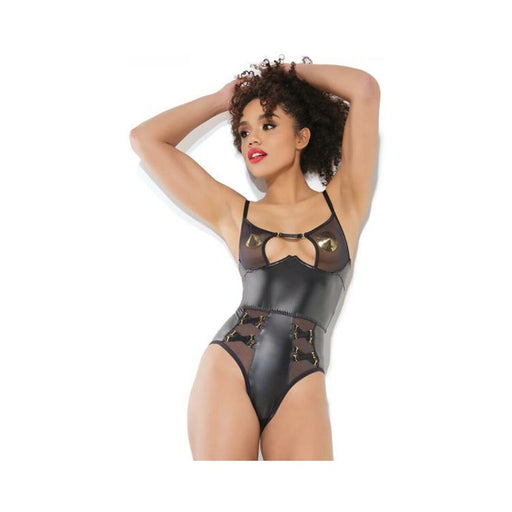 Sheer Crotchless Teddy Black Small Hanging | SexToy.com