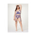 Sheer Stretch Mesh W/floral Contrast Embroidery Bustier, Garter Belt & Thong Blue/nude 3x/4x - SexToy.com