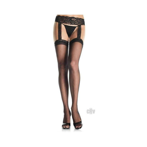 Sheer Thigh High Lace Garter Plus Black - SexToy.com