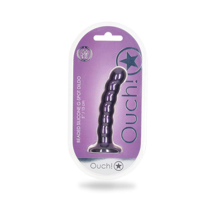 Shots Ouch! Beaded Silicone 5 In. G-spot Dildo Metallic Purple - SexToy.com