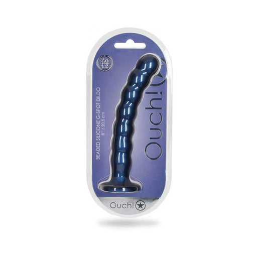 Shots Ouch! Beaded Silicone 8 In. G-spot Dildo Metallic Blue | SexToy.com