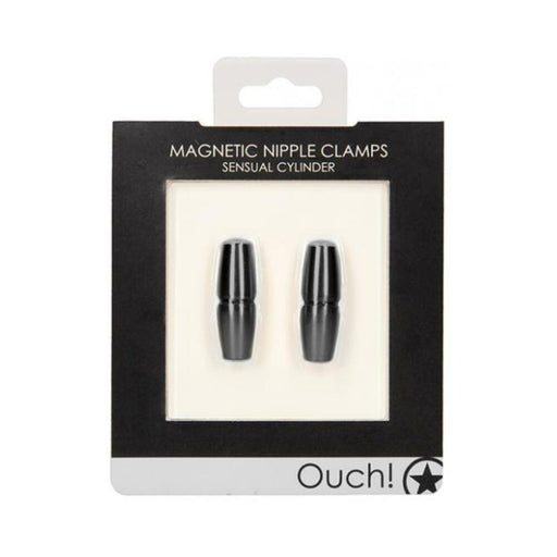 Shots Ouch Sensual Cylinder Magnetic Nipple Clamps - Black - SexToy.com
