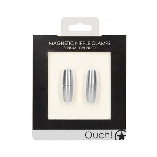 Shots Ouch Sensual Cylinder Magnetic Nipple Clamps - Silver - SexToy.com