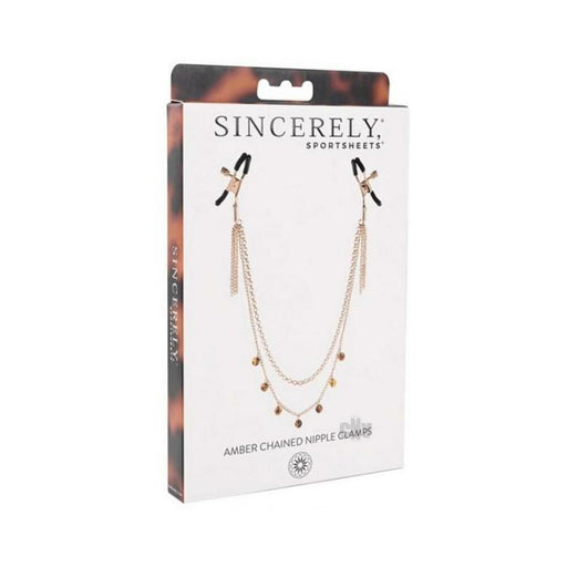 Sincerely, Sportsheets Amber Collection Adjustable Chained Nipple Clamps Tortoiseshell | SexToy.com