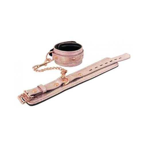 Spartacus Ankle Restraints W/leather Lining - Pink Snakeskin Micro Fiber - SexToy.com