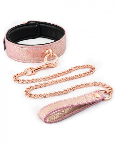 Spartacus Microfiber Collar & Leash Leather Lining Pink | SexToy.com