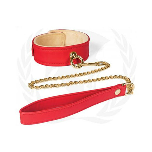 Spartacus Plush Lined Pu Red Collar And Chain Leash | SexToy.com