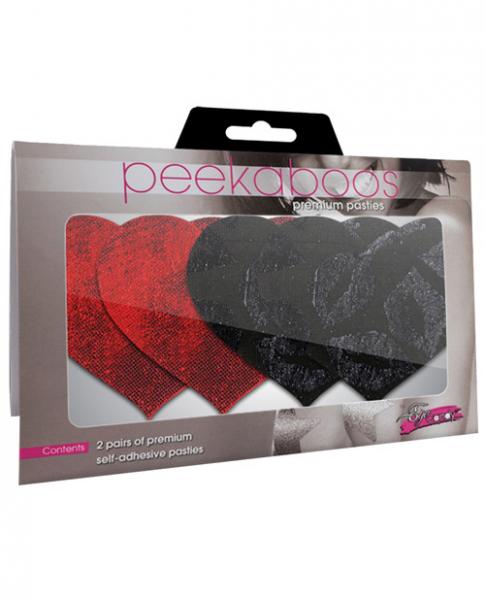 Stolen Kisses Hearts Pasties Red, Black 2 Pack | SexToy.com