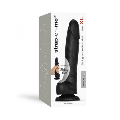 Strap-on-me Sliding Skin Realistic Dual-density Dildo Black Xl | SexToy.com