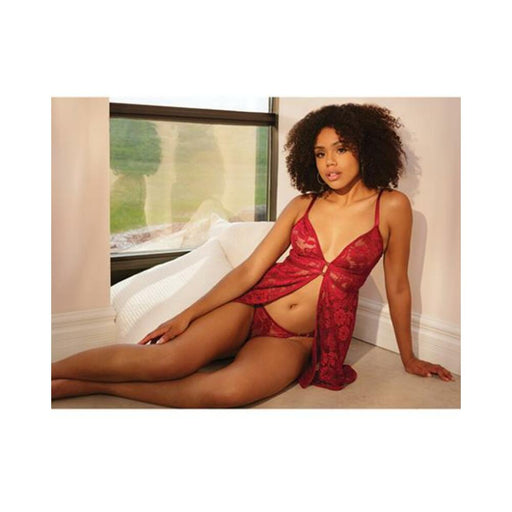 Stretch Lace Soft Triangle Cup Babydoll W/thong Ruby O/s - SexToy.com