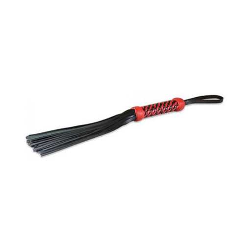 Sultra 16 inches Lambskin Twisted Grip Flogger Black, Red Woven Handle - SexToy.com