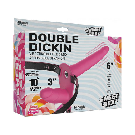 Sweet Sex Double Dickin Dual Purpose Strap On With Harness Silicone Pink - SexToy.com