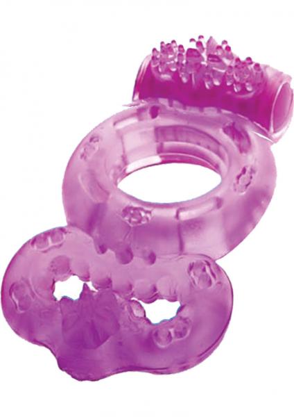 The Macho Double Ring Clitoral And Testicular Stimulation Vibrating Cockring Waterproof Purple | SexToy.com