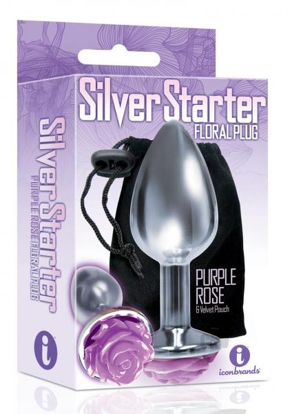 The Silver Starter Rose Floral Steel Butt Plug Purple | SexToy.com