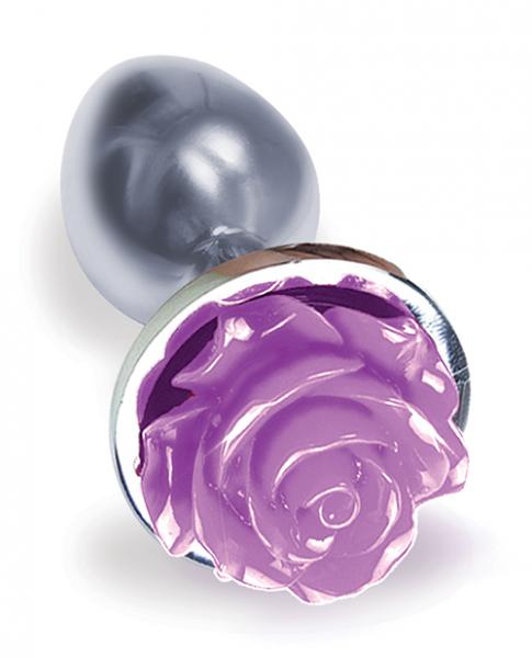 The Silver Starter Rose Floral Steel Butt Plug Purple | SexToy.com