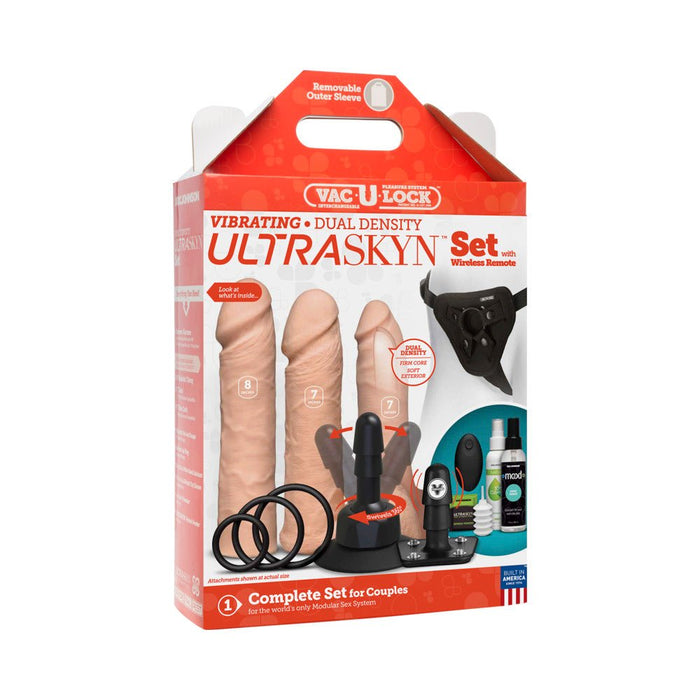 Vac-U-Lock Vibrating Ultraskyn Couples Set with Remote - Beige - SexToy.com