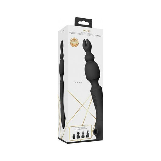 Vive - Nami Rechargeable Pulse-wave Double-ended Silicone Wand With Interchangeable Sleeves - Black | SexToy.com