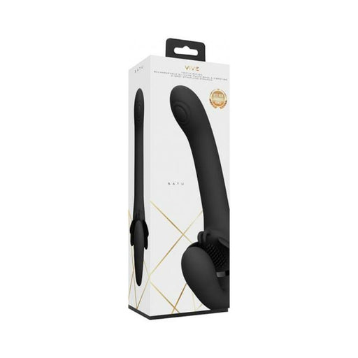 Vive - Satu Rechargeable Pulse-wave Triple-motor Silicone Strapless Strap-on - Black | SexToy.com