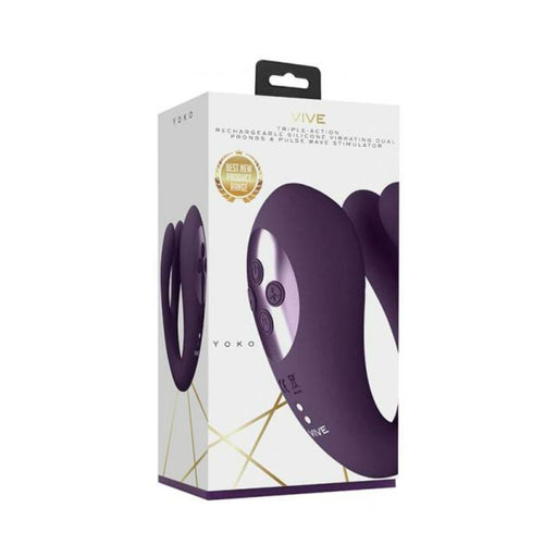 Vive Yoko Rechargeable Triple Action Silicone Vibrator Dual Prongs With Clitoral Pulse Wave Purple - SexToy.com