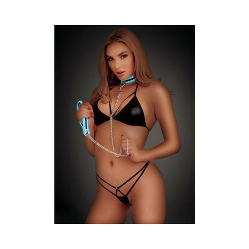 Whip Smart Glow In The Dark Deluxe Role-play Collar & Leash - Blue - SexToy.com