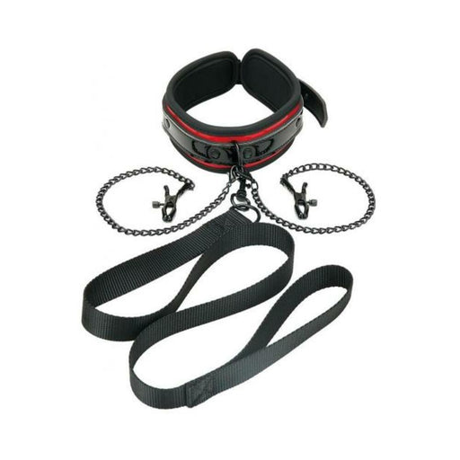 Whipsmart Heartbreaker Collar & Leash Set - Black/red - SexToy.com
