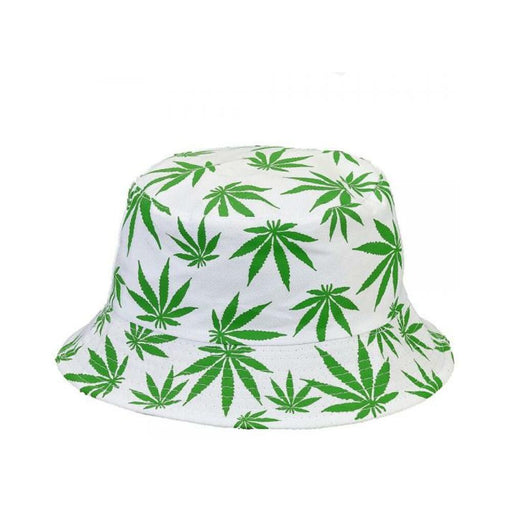 White Bucket Hat W/ Green Leaves - SexToy.com