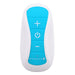 Blue and white Gender X remote control with plus, power, and minus buttons for wearable device