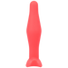 Coral pink tapered silicone butt plug with a longer neck and flared base for secure, comfortable fit.