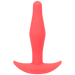 Tantus Little Flirt small tapered silicone butt plug in coral with a wide base for secure fit and comfort.