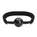 Black adjustable velvet strap ball gag with breathable holes and Velcro closure for comfort and control.