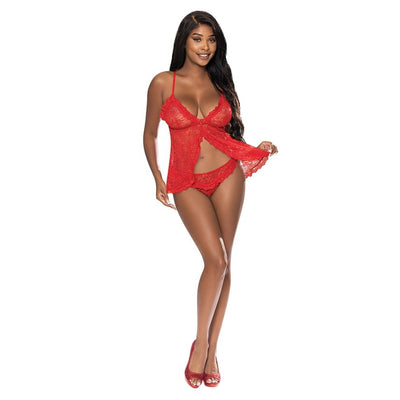 Magic Silk Ooh La Lace Babydoll & Split-Crotch Panty Set Red