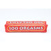 Red rectangular packaging of the Little Genie 100 Orgasms 5-inch massager with bold white and yellow text.