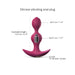 Pink silicone vibrating anal plug with dual bulb design, ergonomic base, and 10 vibration modes, shown with size dimensions.