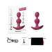 Love to Love Twinny Bud anal plug in deep pink with USB charging cable, user manual, storage pouch, and packaging box.
