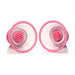 Pair of pink rotating silicone nipple suckers with textured nubs inside clear cups and pink rims.