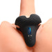 Black silicone vibrating cock ring with taint stimulator and control button, displayed on a skin-toned mannequin.
