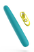 Teal sleek silicone vibrator with rounded tip and yellow USB magnetic charging cable.