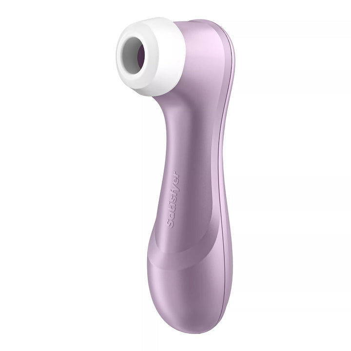 Sleek lavender Satisfyer Pro 2 Generation 2 clitoral stimulator with white silicone head and ergonomic design.