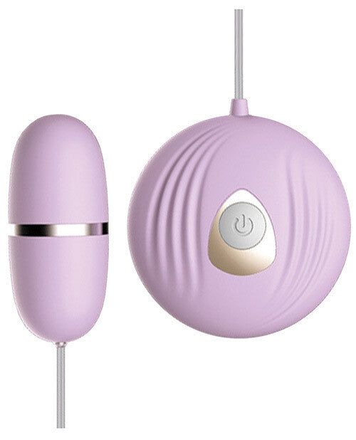 Lavender b-Shell Bullet Vibrator with shell-shaped remote and single button control, connected by a thin cord.
