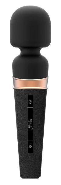 Black Titan Touch Panel Wand Massager with flexible silicone head and touch control panel on textured handle