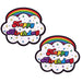 Pair of cloud-shaped nipple pasties with rainbow accents and colorful "Happy Birthday" text surrounded by stars.