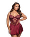 Lace & Satin Babydoll w/Crisscross Detail - Wine 2X