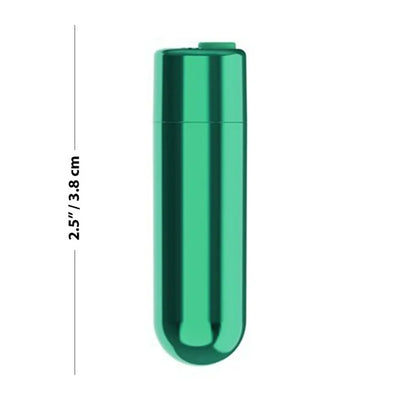 Compact teal rechargeable bullet vibrator with smooth finish and travel lock, measuring 2.5 inches long.